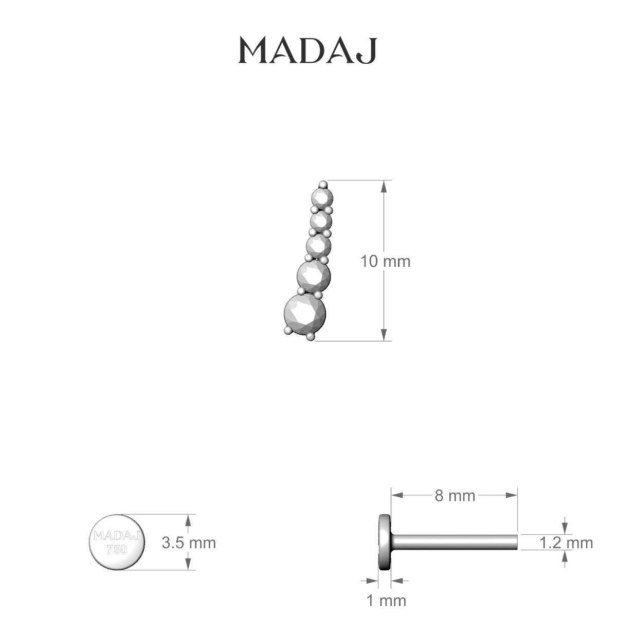 Serthus | 18k Yellow Gold 10 mm 8 mm Long Diamond Left Piercing