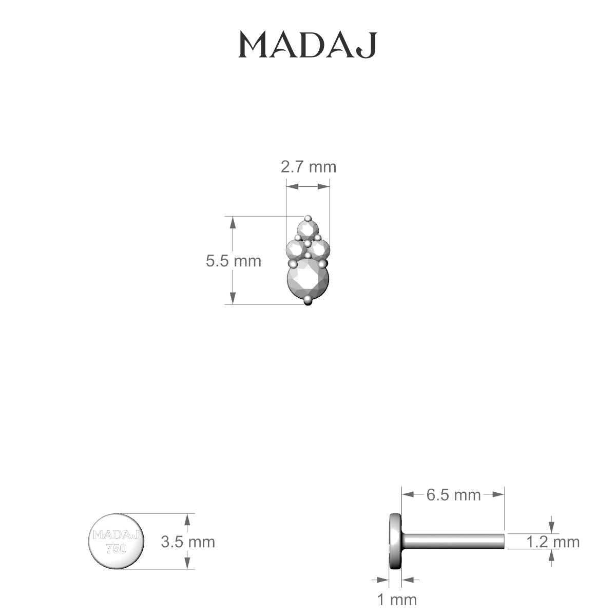 Sif | 18k White Gold 6.5 mm 5.5 mm Emerald & Diamond Piercing