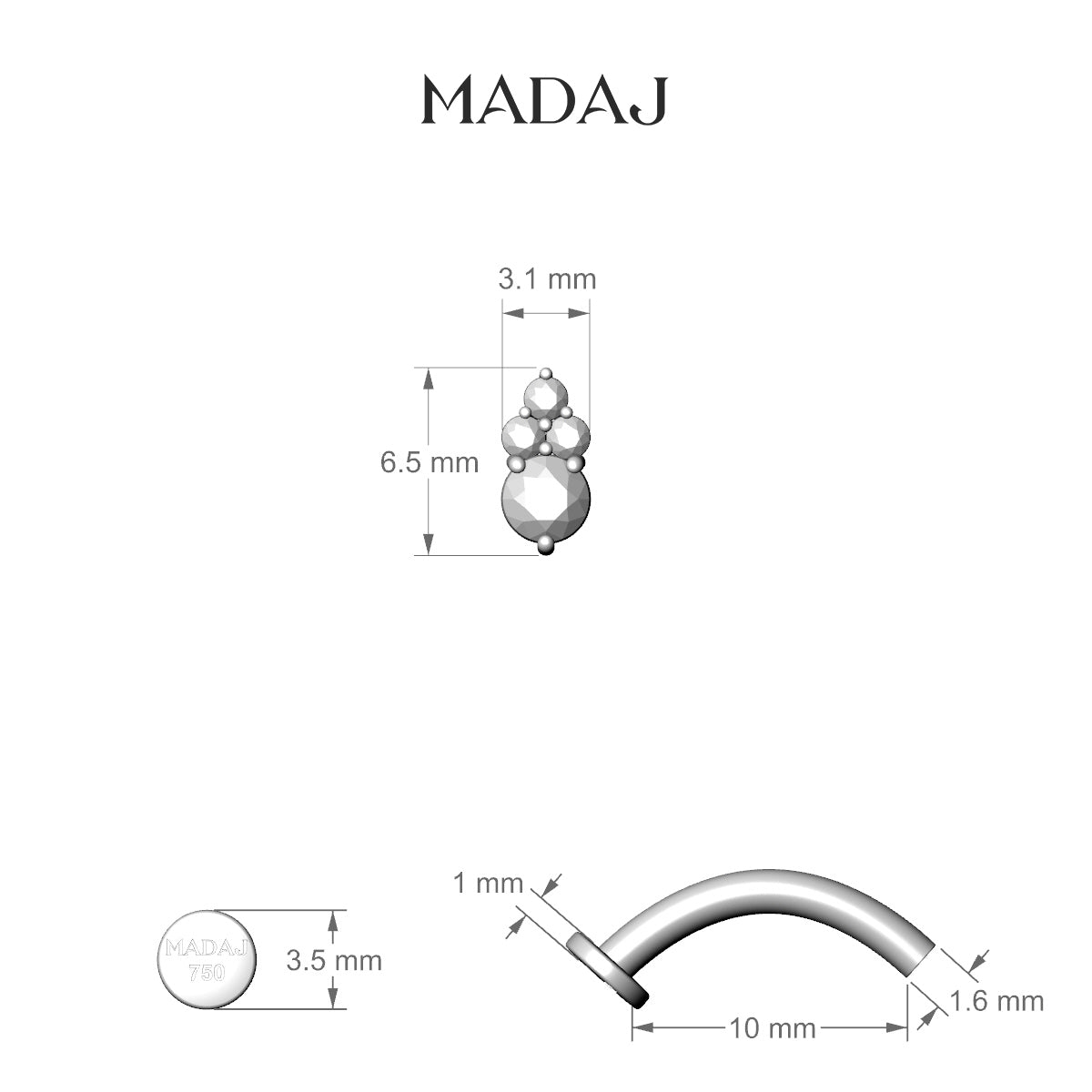 Sif | 18k Yellow Gold 6.5 mm 10 mm Diamond Floating Navel Piercing