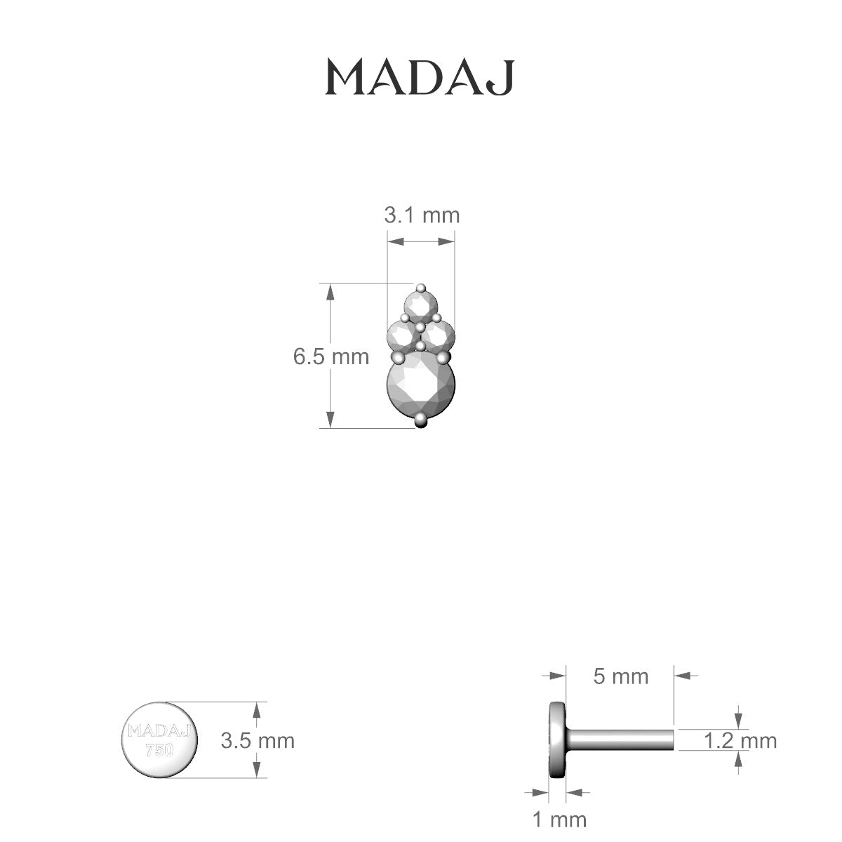 Sif | 18k Yellow Gold 6.5 mm 5 mm Diamond Piercing