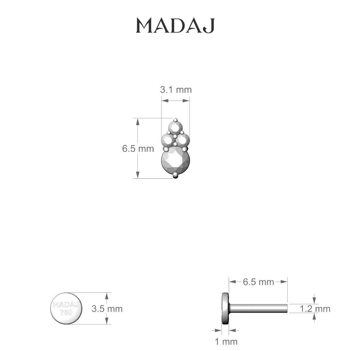 Sif | 18k Yellow Gold 6.5 mm 6.5 mm Black Diamond & Diamond Nose Piercing