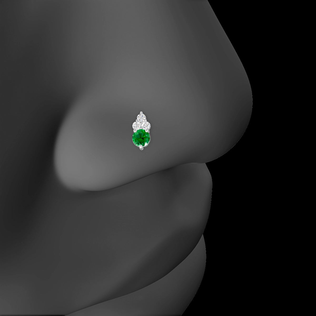 Sif | 18k White Gold 8 mm 6.5 mm Emerald & Diamond Nose Piercing
