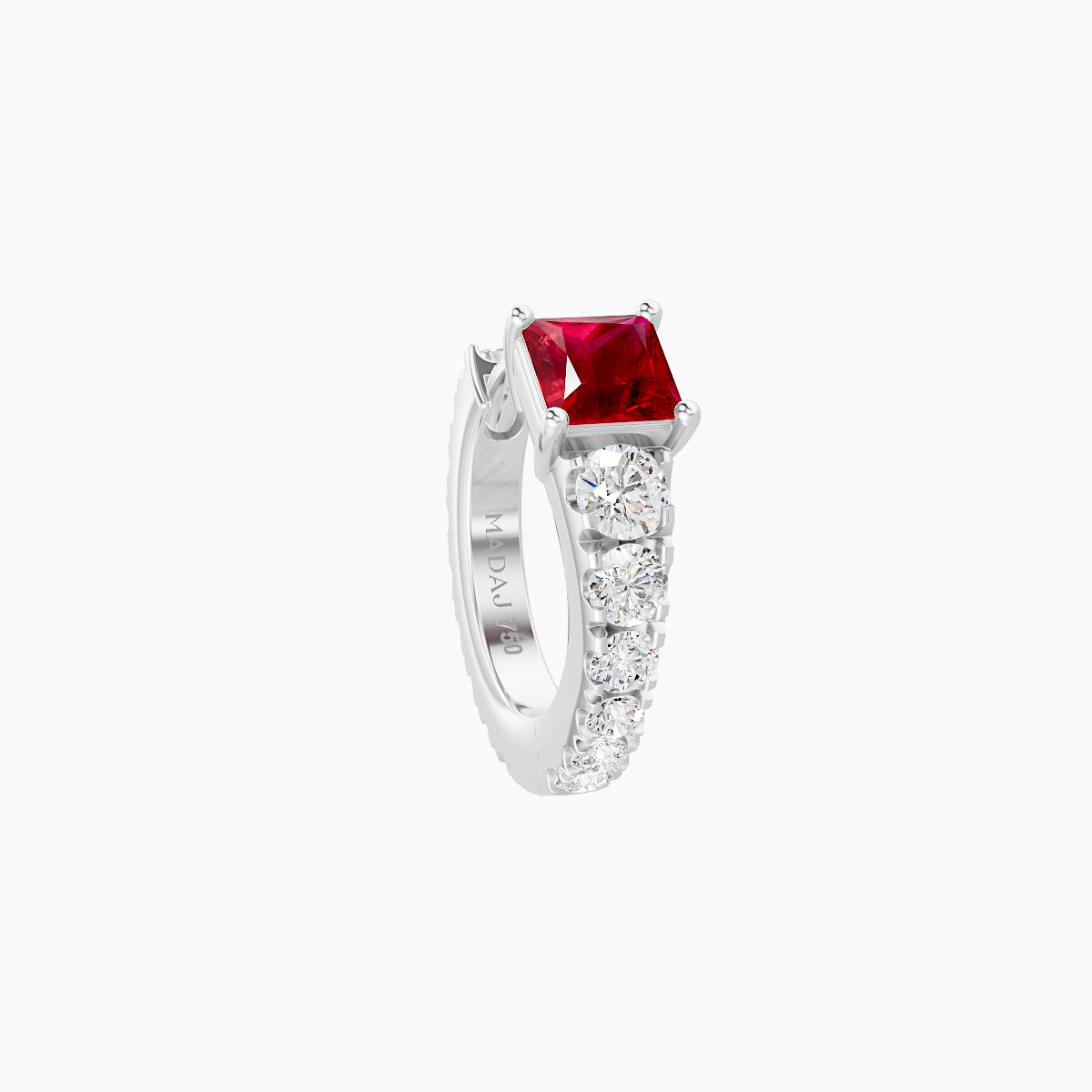 Sita | 18k White Gold 6.5 mm Princess Ruby & Diamond Hoop Piercing