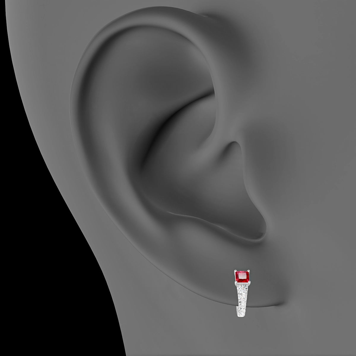 Sita | 18k White Gold 6.5 mm Princess Ruby & Diamond Hoop Piercing