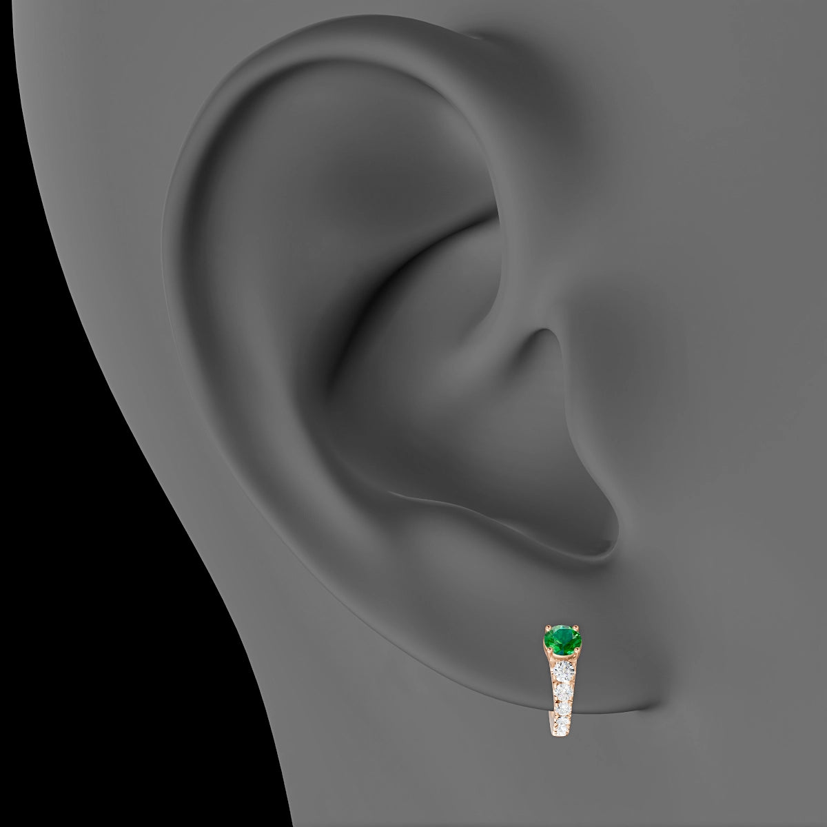 Sita | 18k Rose Gold 6.5 mm Round Emerald & Diamond Hoop Piercing