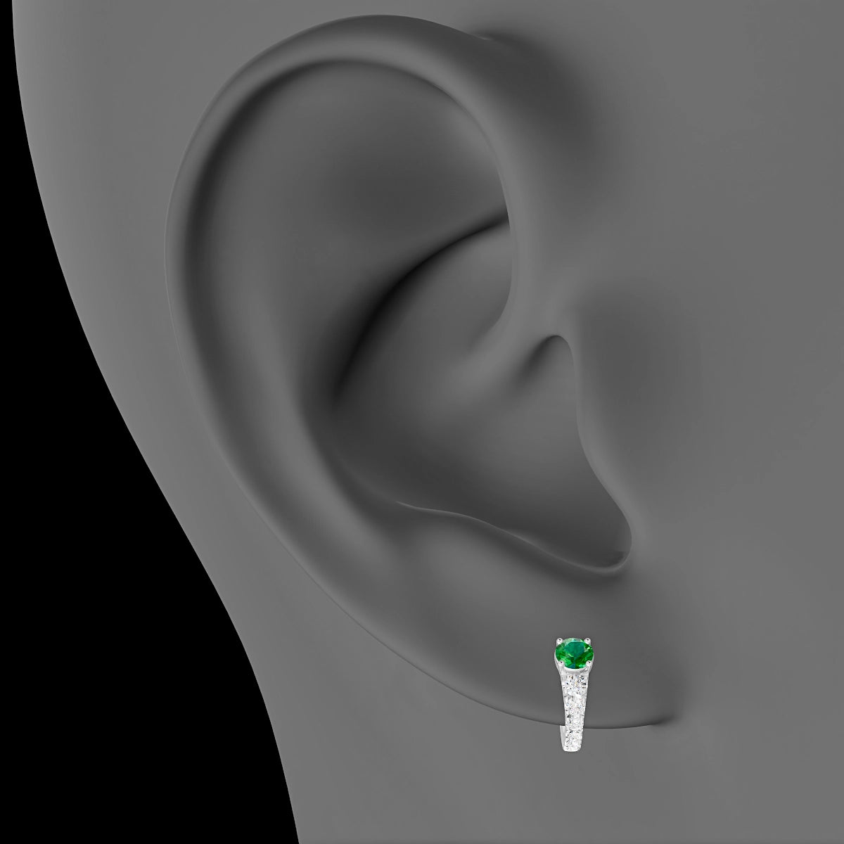 Sita | 18k White Gold 6.5 mm Round Emerald & Diamond Hoop Piercing