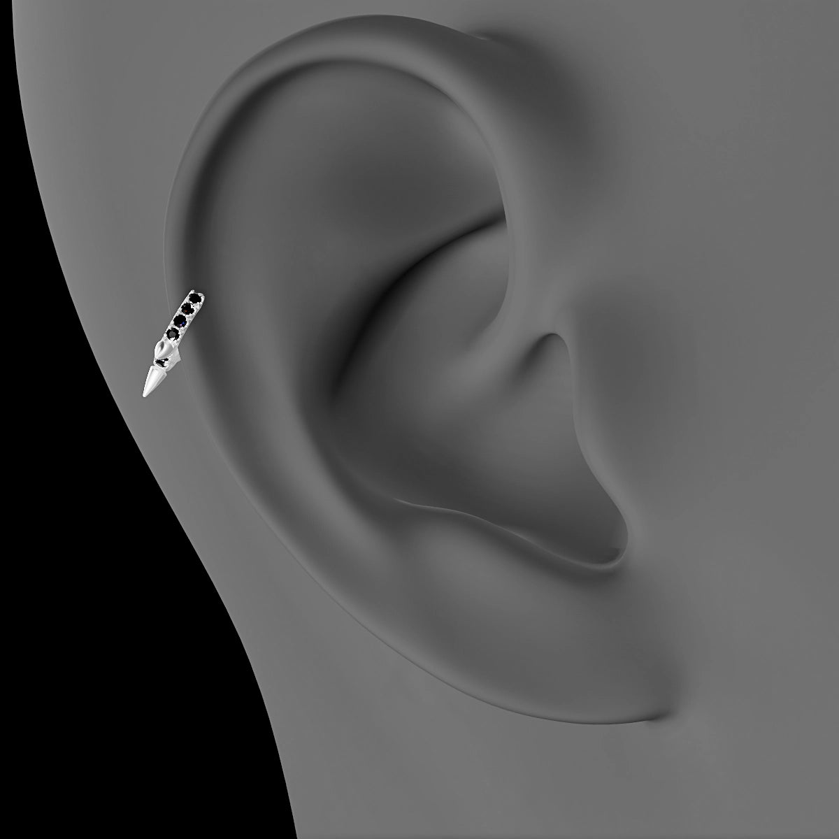 Skade | 18k White Gold 5 mm Spike Black Diamond Hoop Piercing