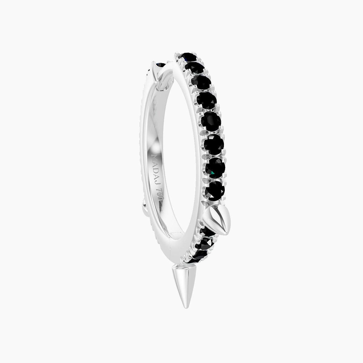 Skade | 18k White Gold 9.5 mm Spike Black Diamond Hoop Piercing