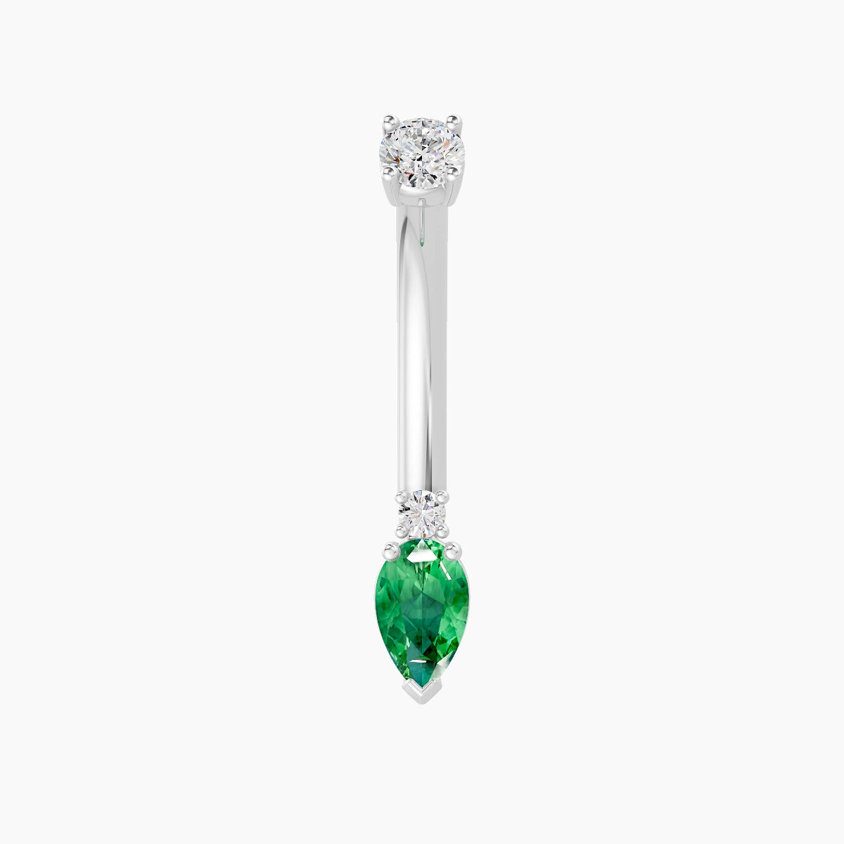 Skadi | 18k White Gold 7 mm 10 mm Emerald & Diamond Belly Piercing