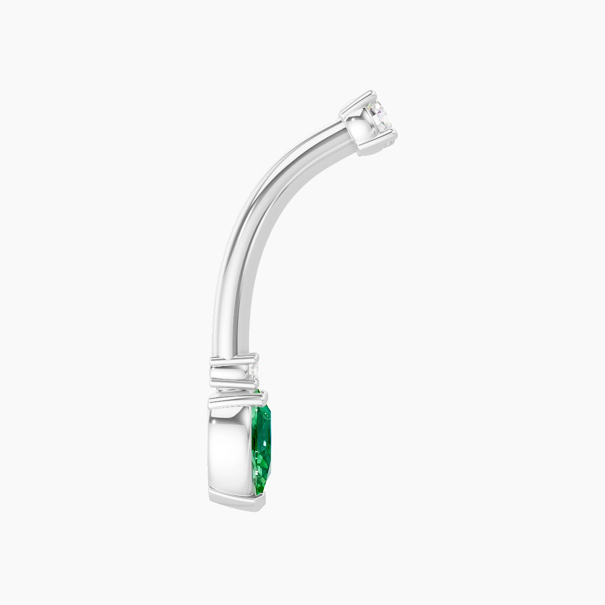 Skadi | 18k White Gold 7 mm 10 mm Emerald & Diamond Belly Piercing