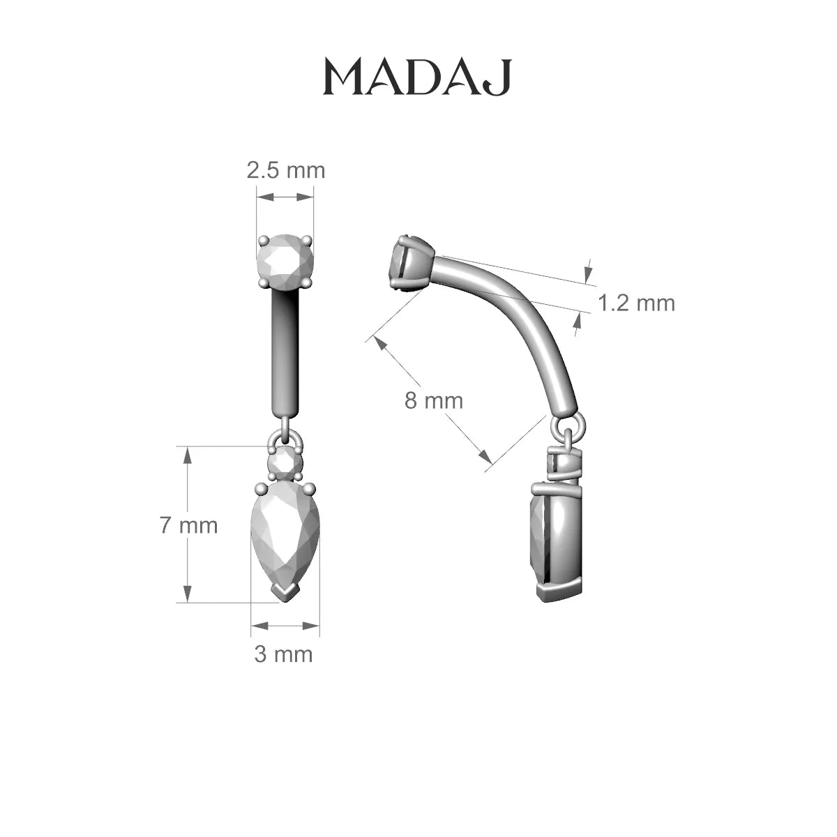 Skadi | Piercing Rook Diamant Or Rose 18k Hypoallergénique 7 mm 8 mm