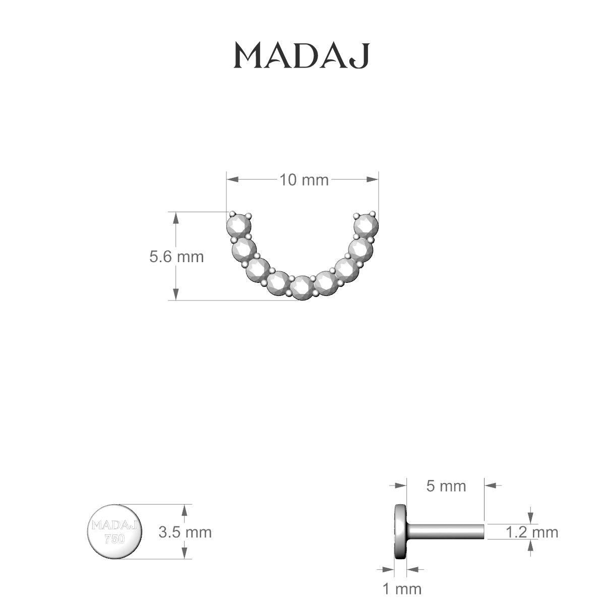 Sophia | 18k Yellow Gold 5 mm Diamond Conch Piercing