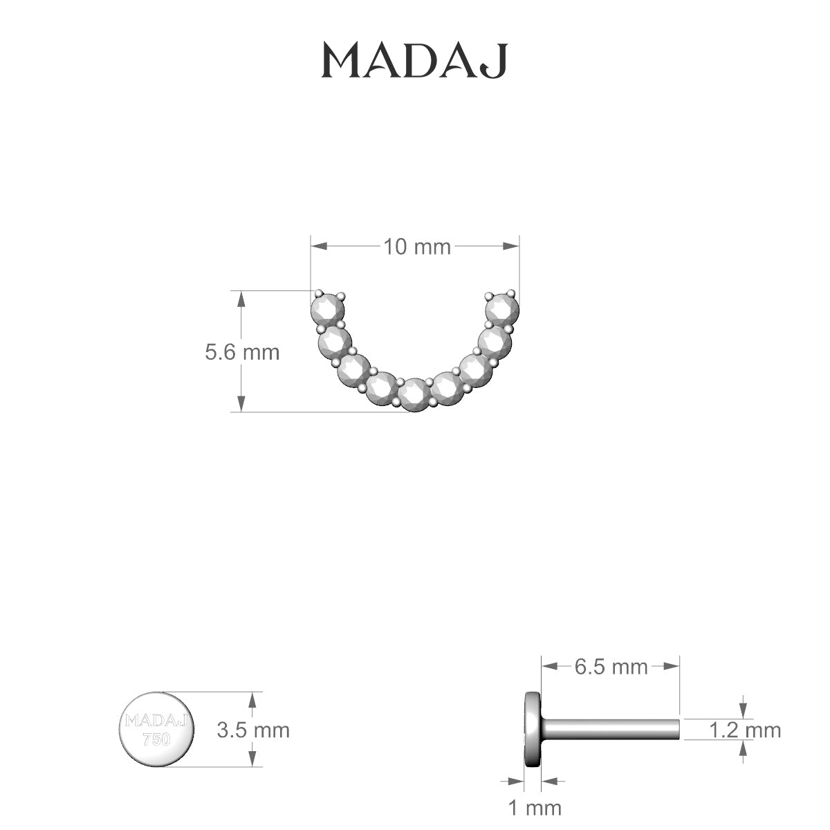 Sophia | 18k White Gold 6.5 mm Diamond Conch Piercing