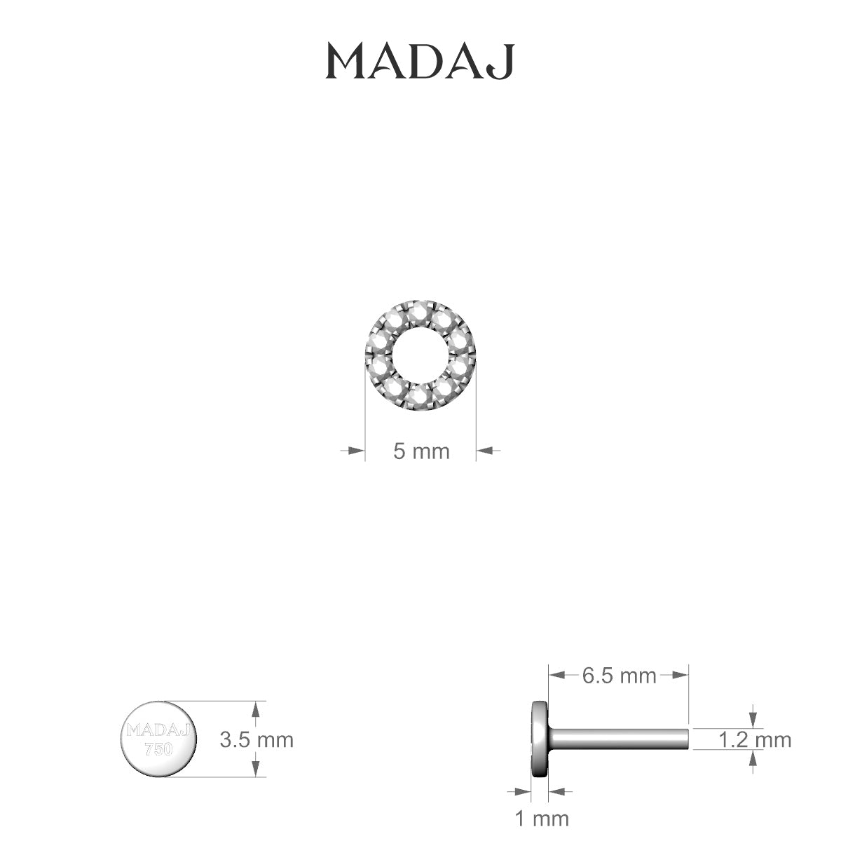 Sulis | 18k White Gold 5 mm 6.5 mm Diamond Piercing