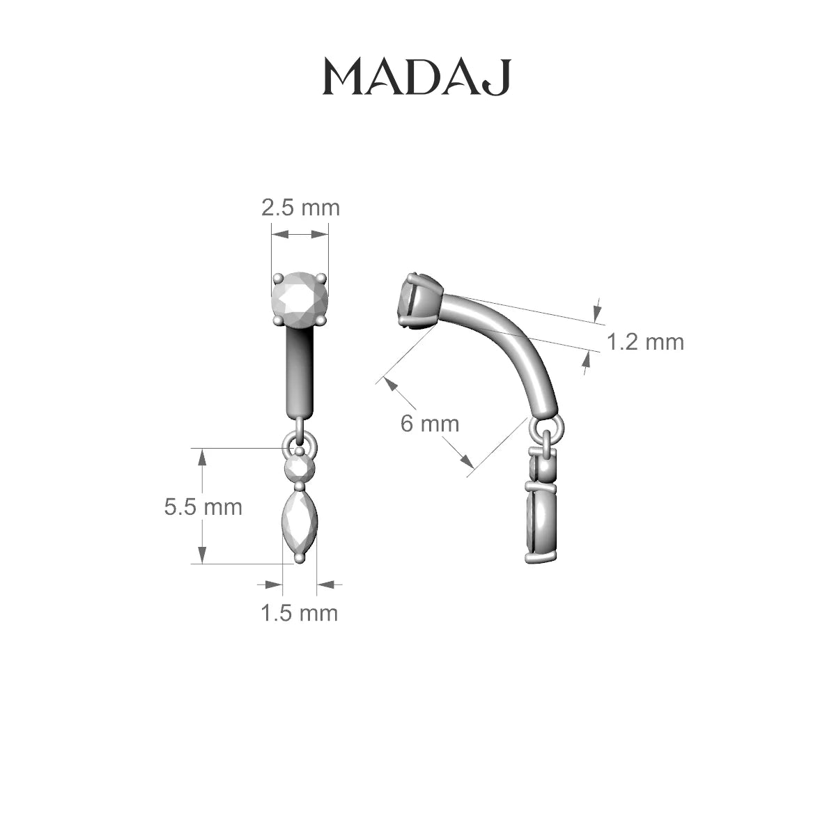 Thea | 18k White Gold 6 mm Diamond Rook Piercing