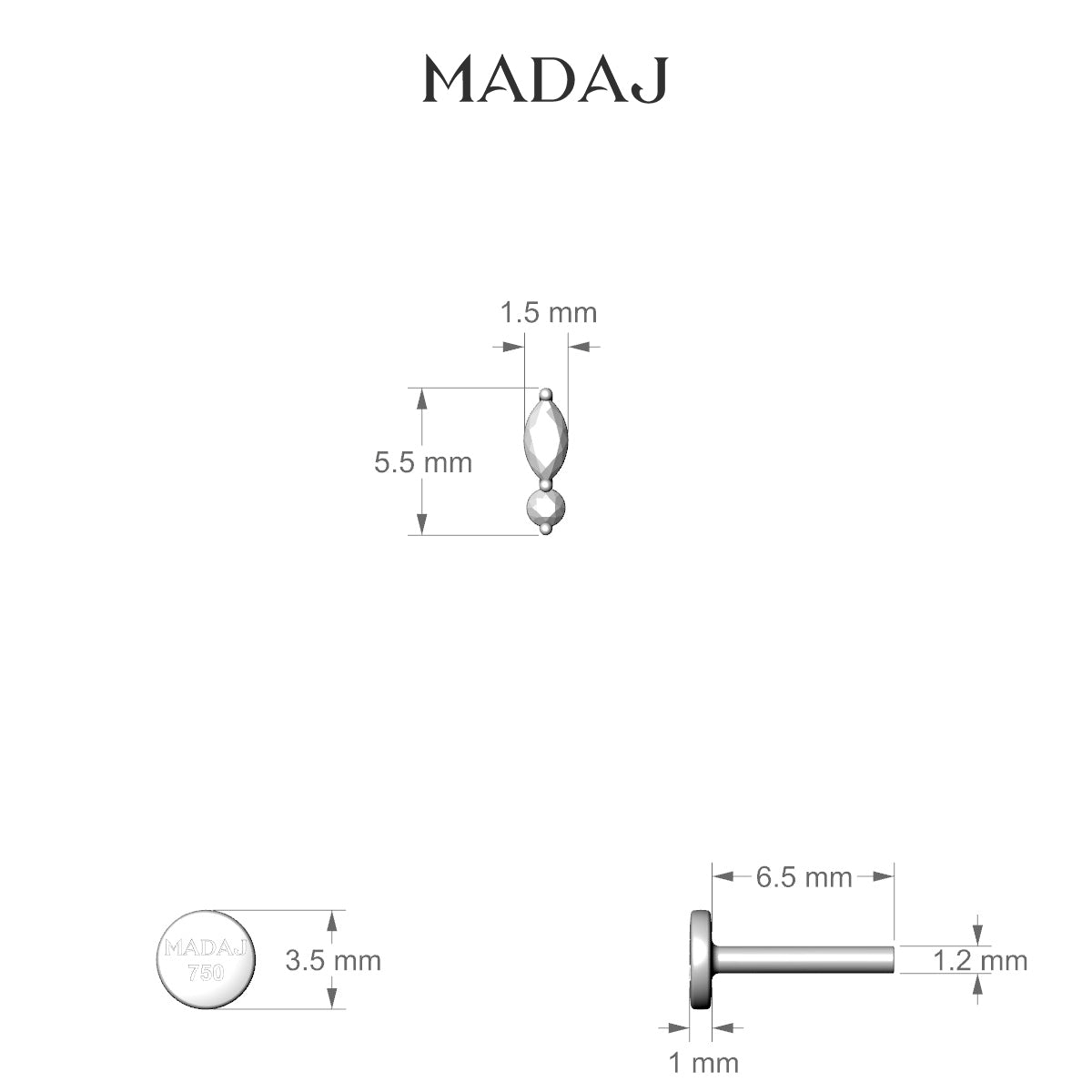 Thea | 18k Yellow Gold 5.5 mm 6.5 mm Diamond Piercing