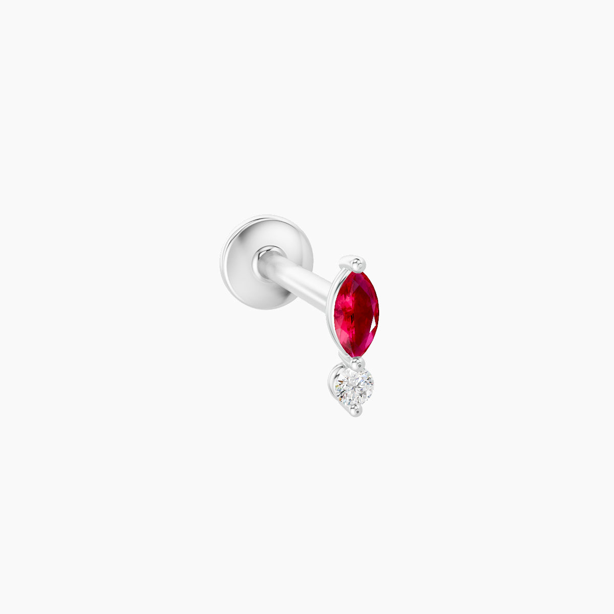 Thea | 18k White Gold 8 mm 5.5 mm Ruby & Diamond Nose Piercing