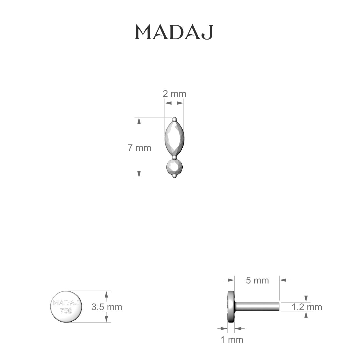 Thea | 18k Yellow Gold 7 mm 5 mm Diamond Nose Piercing