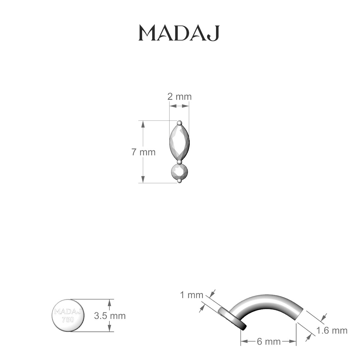 Thea | 18k Yellow Gold 7 mm 6 mm Diamond Floating Navel Piercing