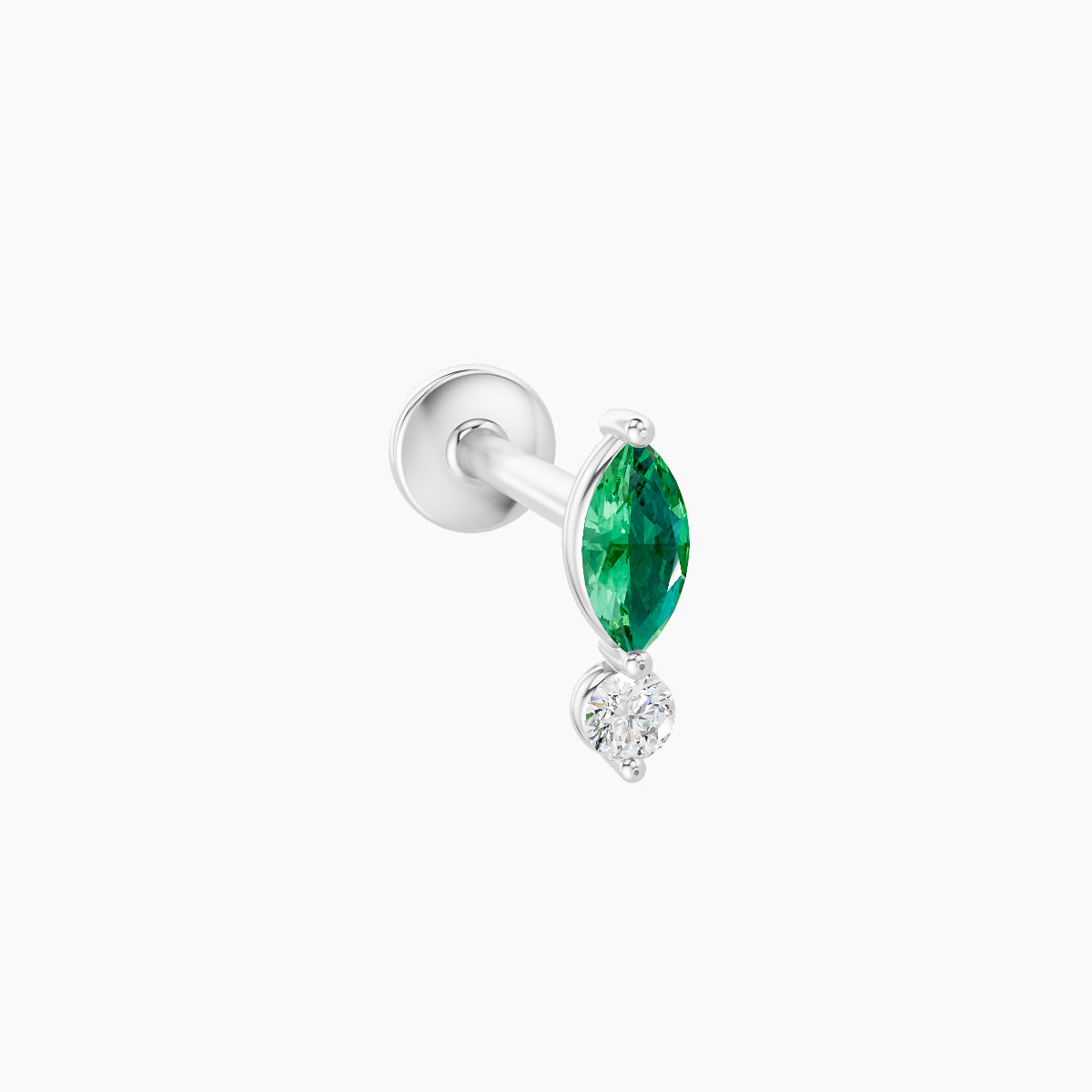 Thea | 18k White Gold 8 mm 7 mm Emerald & Diamond Piercing