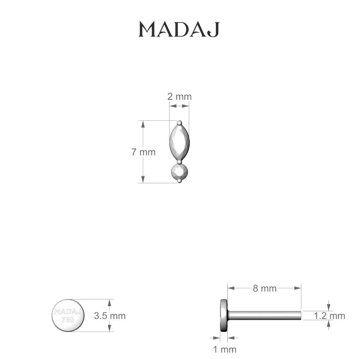 Thea | 18k White Gold 8 mm 7 mm Sapphire & Diamond Piercing