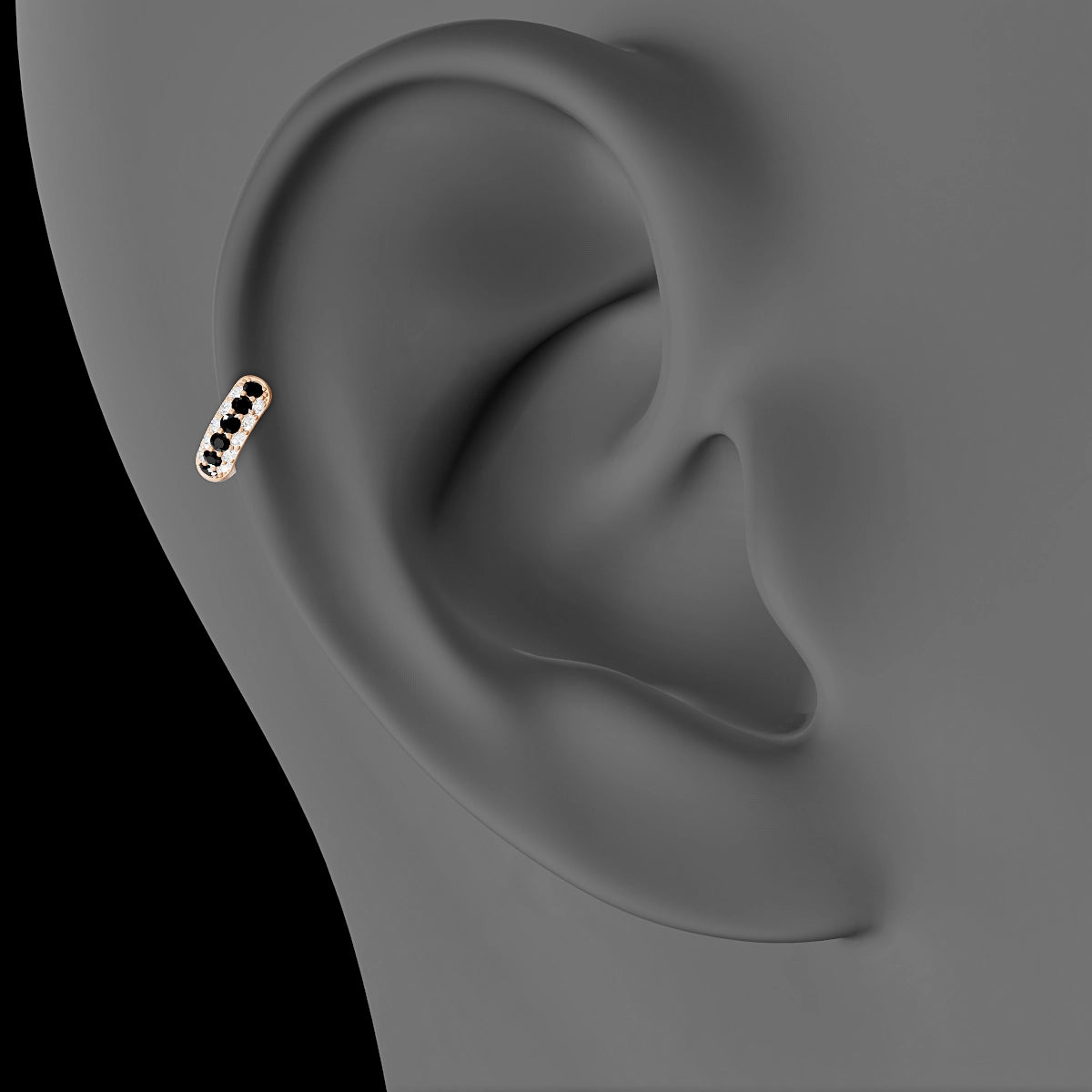 Theia | 18k Rose Gold 5 mm Pave Black Diamond & Diamond Hoop Piercing