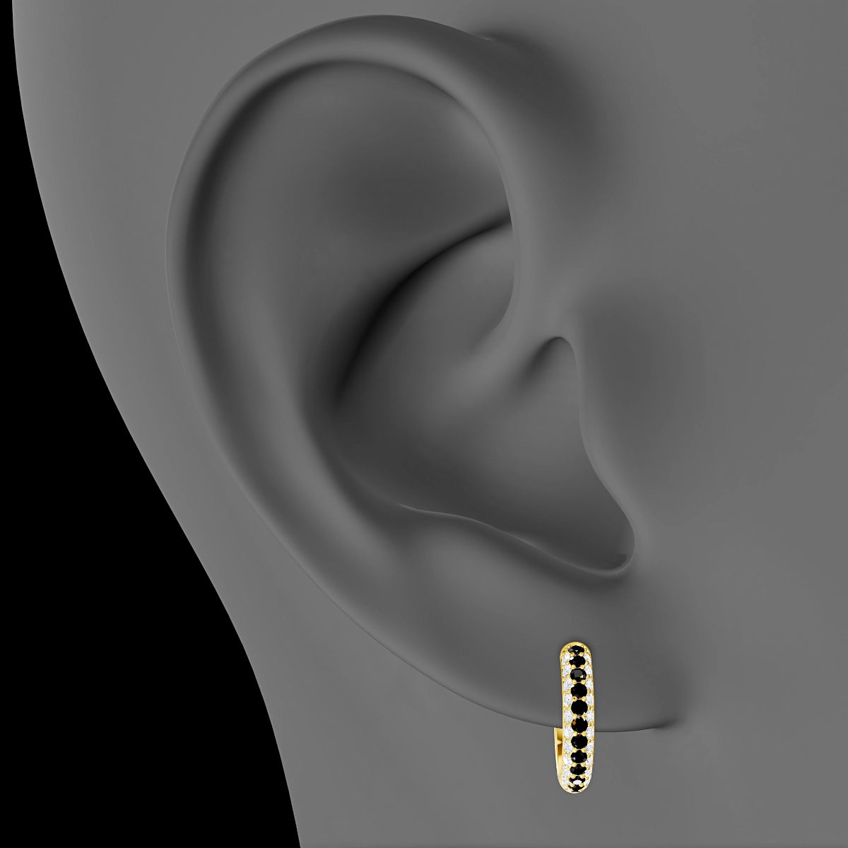 Theia | 18k Yellow Gold 9.5 mm Pave Black Diamond & Diamond Hoop Piercing