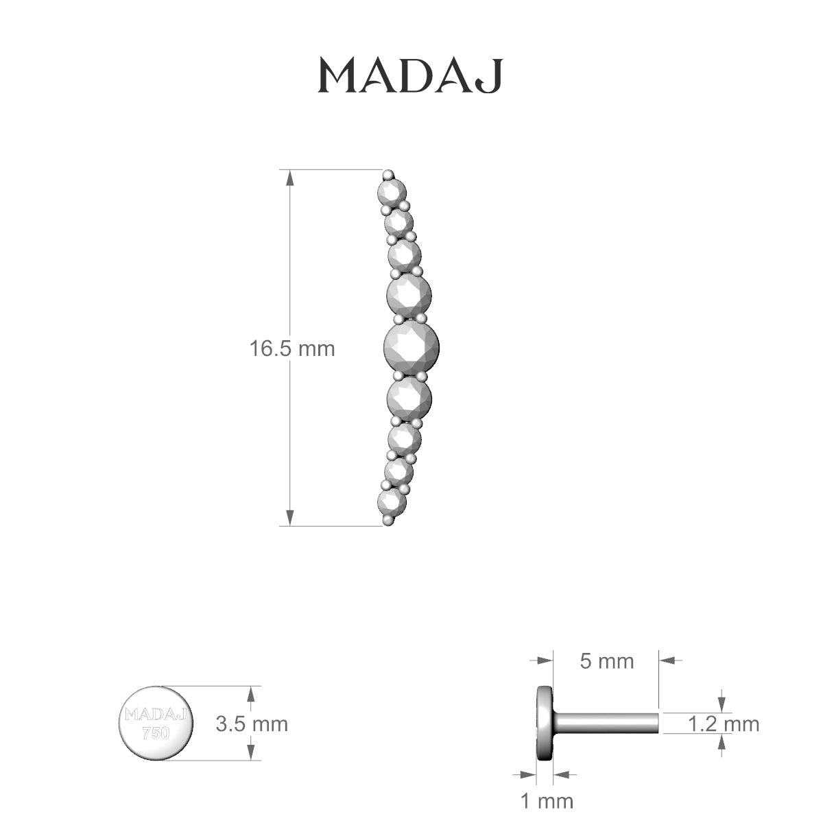 Tiamat | 18k White Gold 16.5 mm 5 mm Long Diamond Piercing