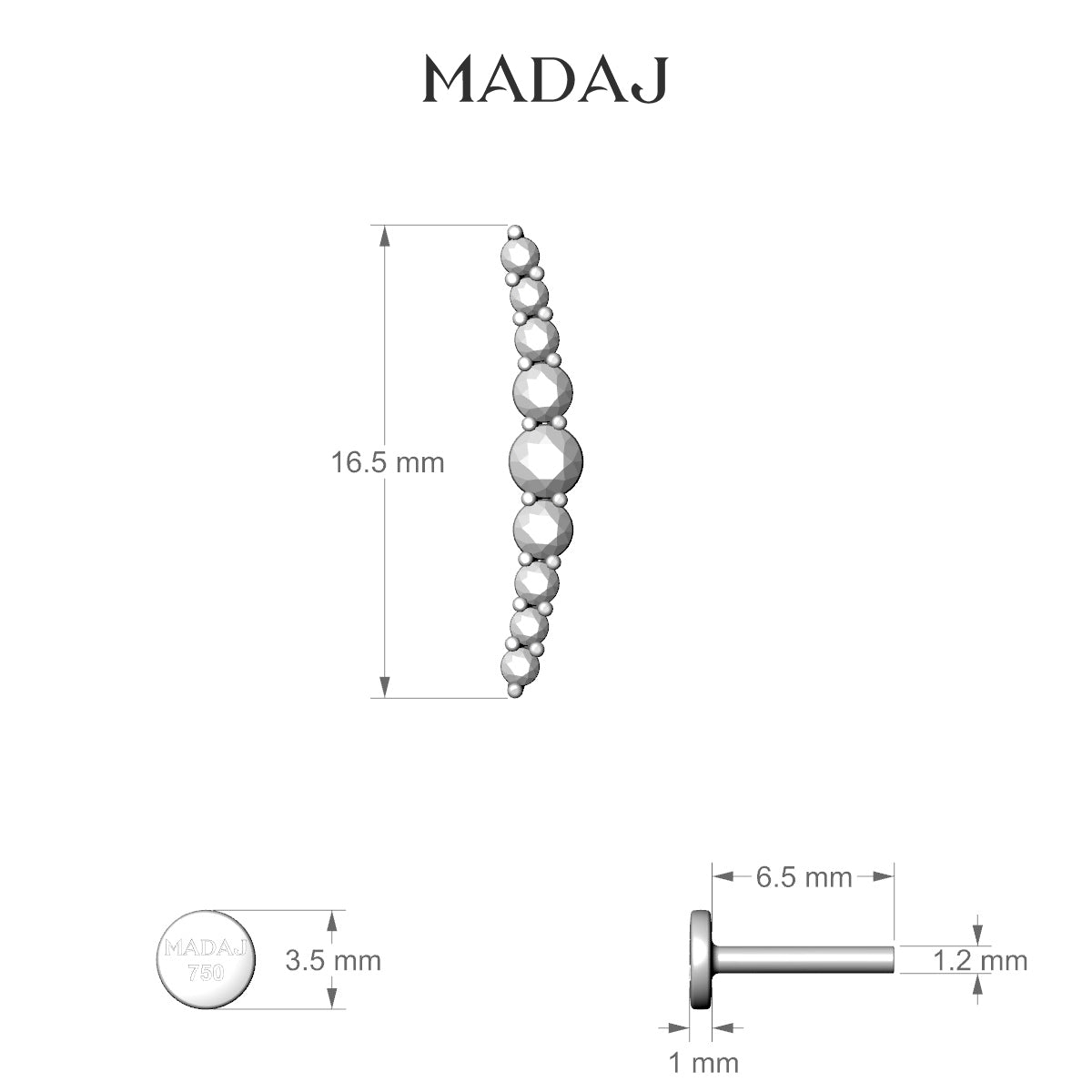 Tiamat | 18k White Gold 16.5 mm 6.5 mm Long Diamond Piercing