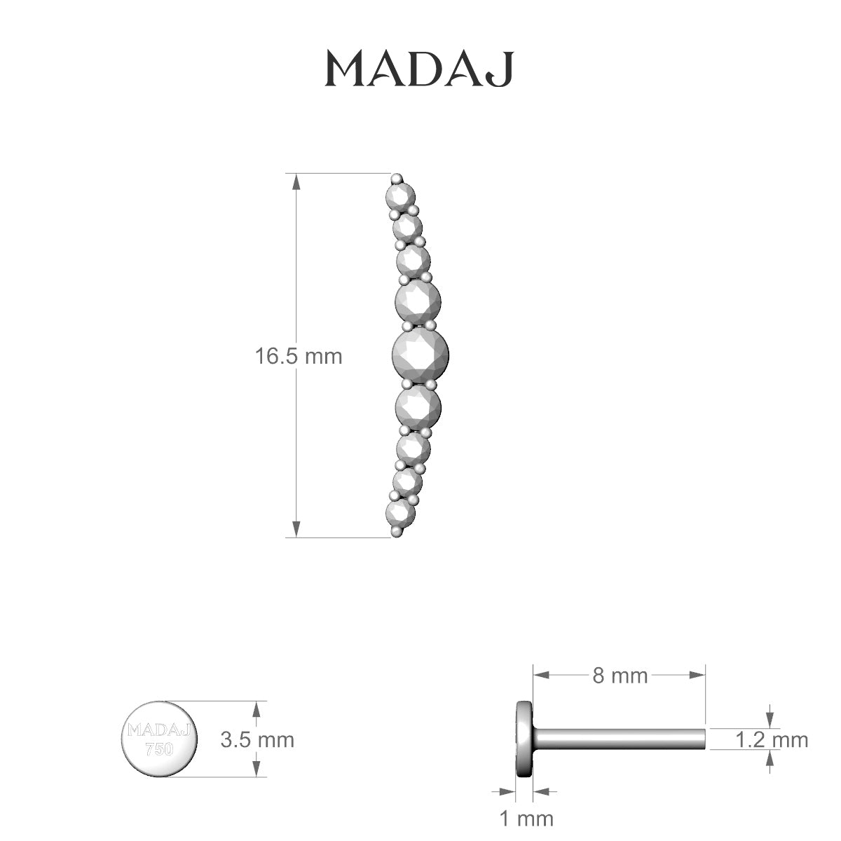 Tiamat | 18k Rose Gold 16.5 mm 8 mm Long Diamond Piercing
