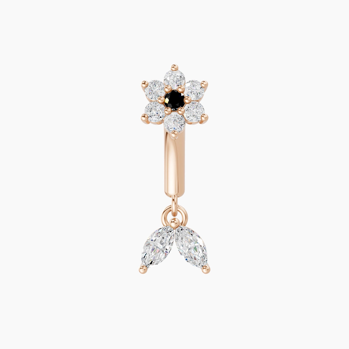 Vela | 18k Rose Gold 6 mm Flower Black Diamond & Diamond Rook Piercing