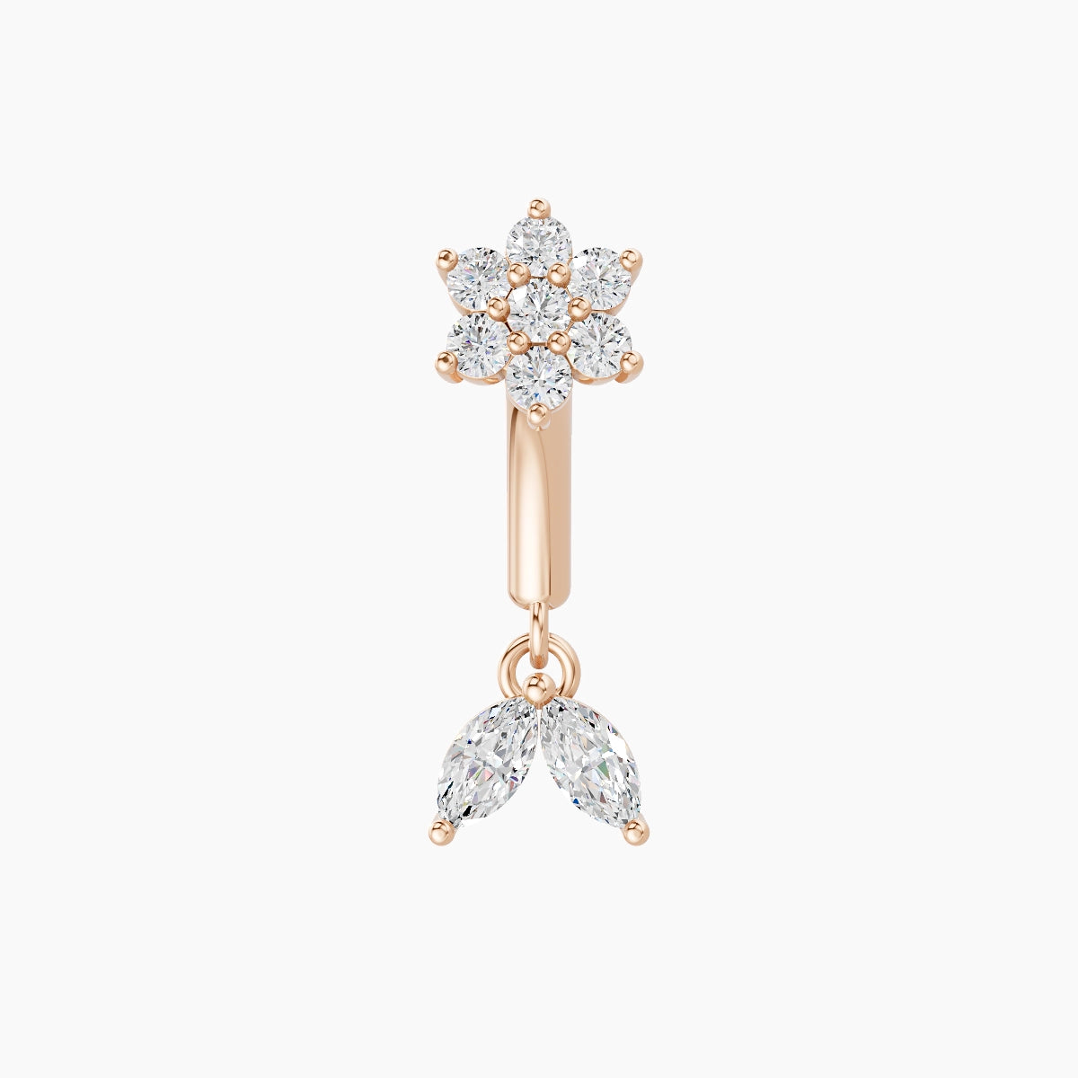 Vela | Piercing Rook Fleur Diamant Or Rose 18k Hypoallergénique 4 mm 6 mm