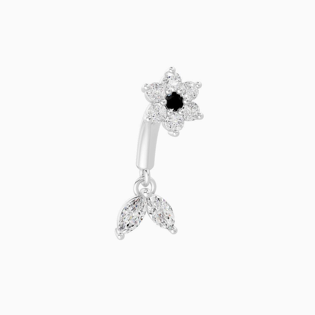 Vela | 18k White Gold 6 mm Flower Black Diamond & Diamond Rook Piercing