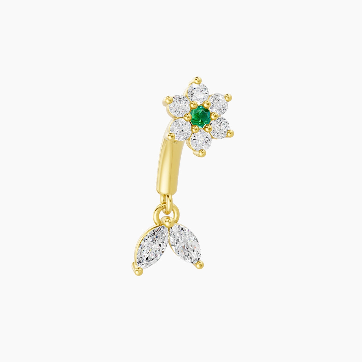 Vela | 18k Yellow Gold 6 mm Flower Emerald & Diamond Rook Piercing
