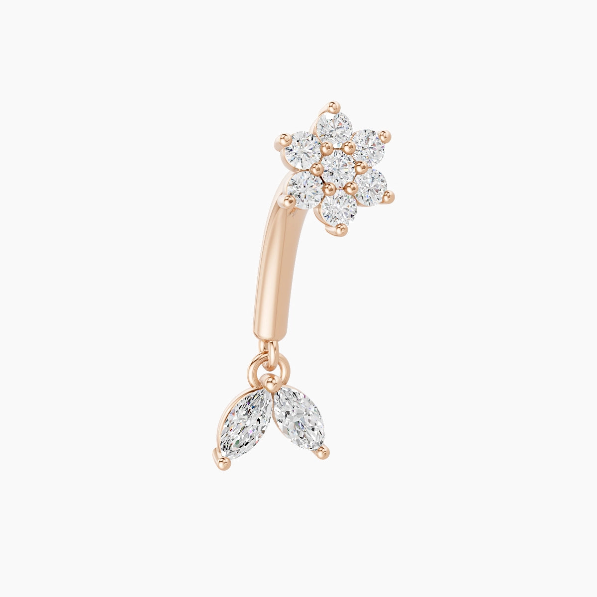 Vela | Piercing Rook Fleur Diamant Or Rose 18k Hypoallergénique 4 mm 8 mm