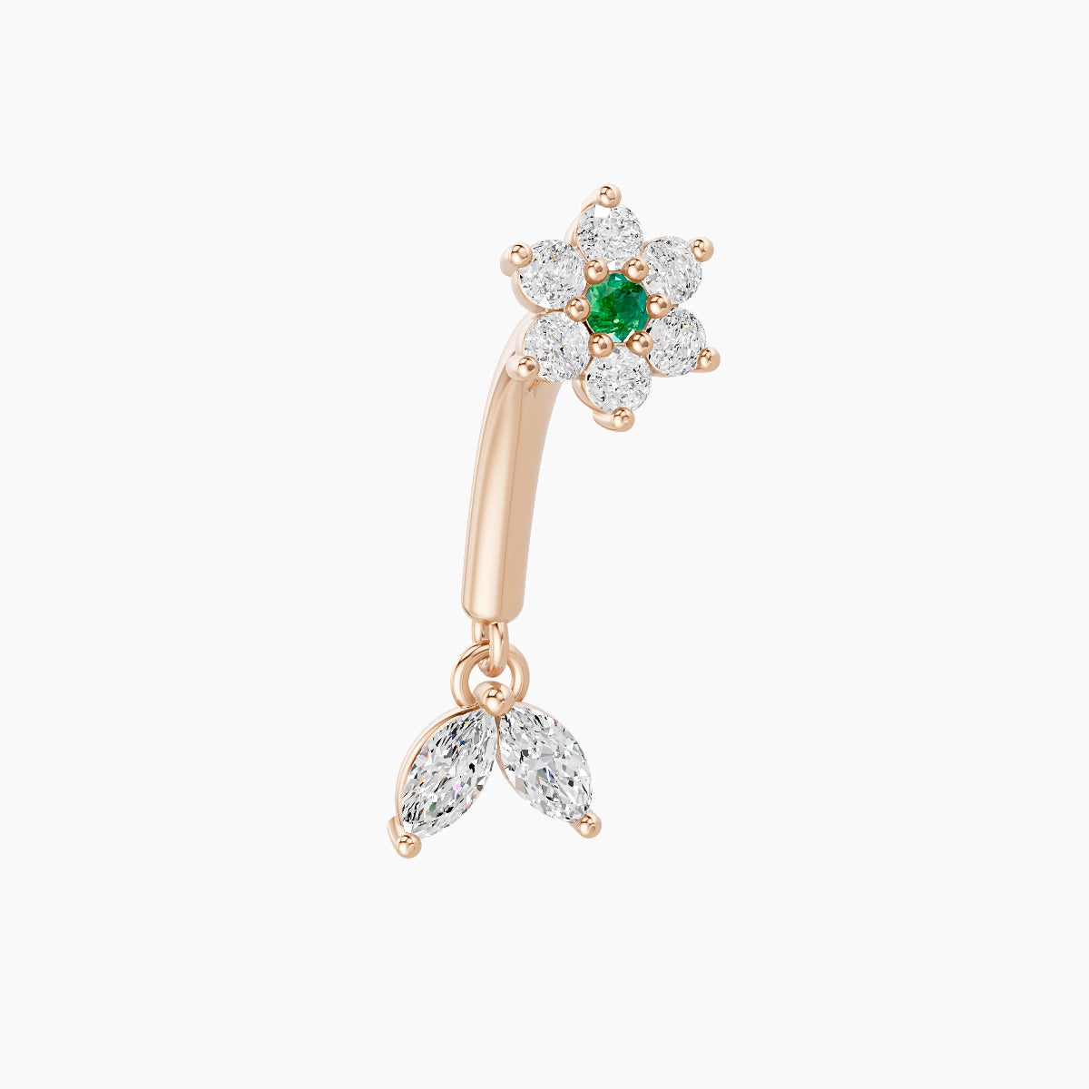 Vela | 18k Rose Gold 8 mm Flower Emerald & Diamond Rook Piercing