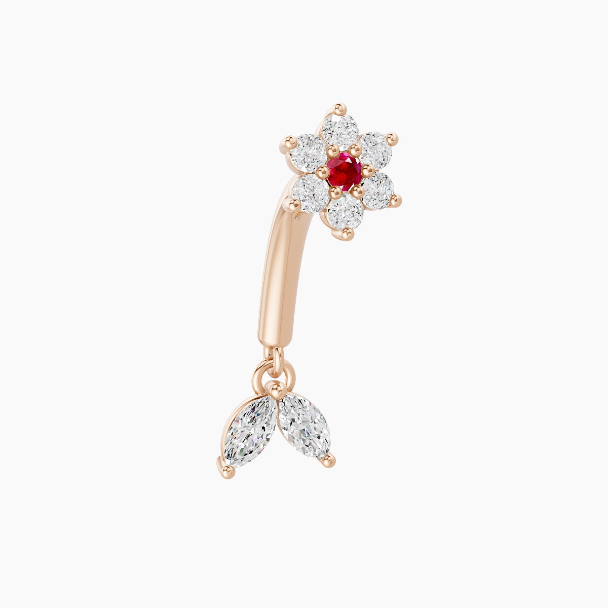 Vela | 18k Rose Gold 8 mm Flower Ruby & Diamond Rook Piercing