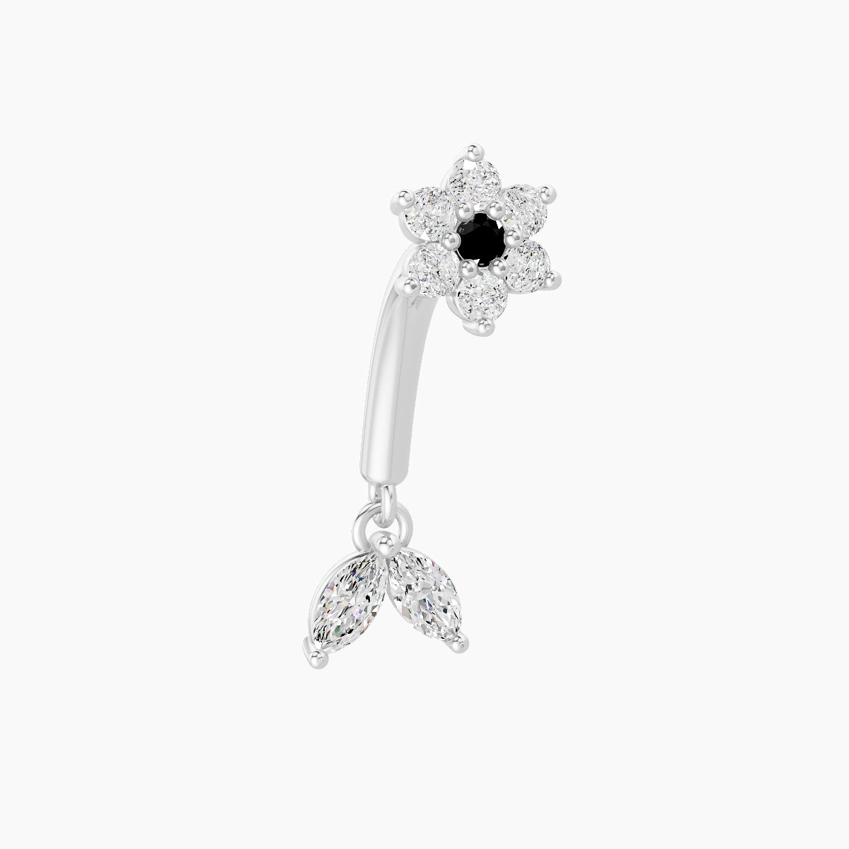 Vela | 18k White Gold 8 mm Flower Black Diamond & Diamond Rook Piercing