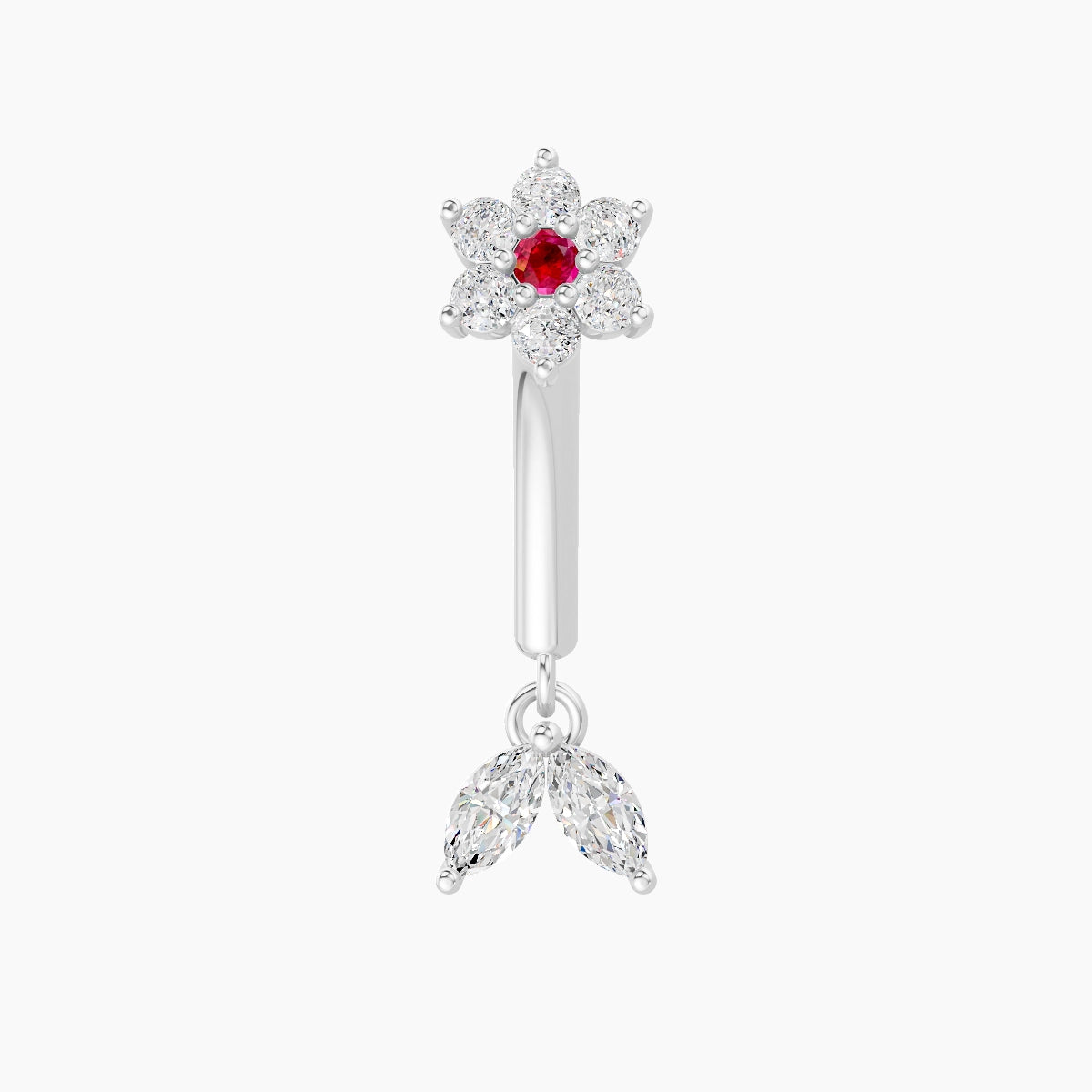 Vela | 18k White Gold 8 mm Flower Ruby & Diamond Rook Piercing
