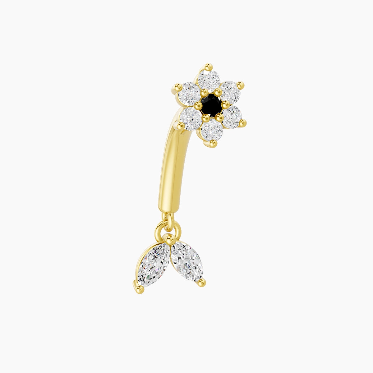 Vela | 18k Yellow Gold 8 mm Flower Black Diamond & Diamond Rook Piercing
