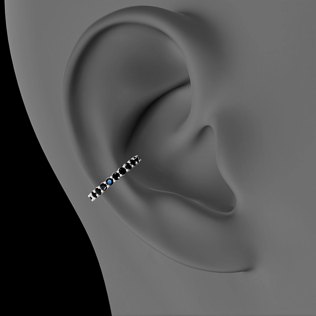 Vesta | 18k White Gold 11 mm Black Diamond Hoop Piercing
