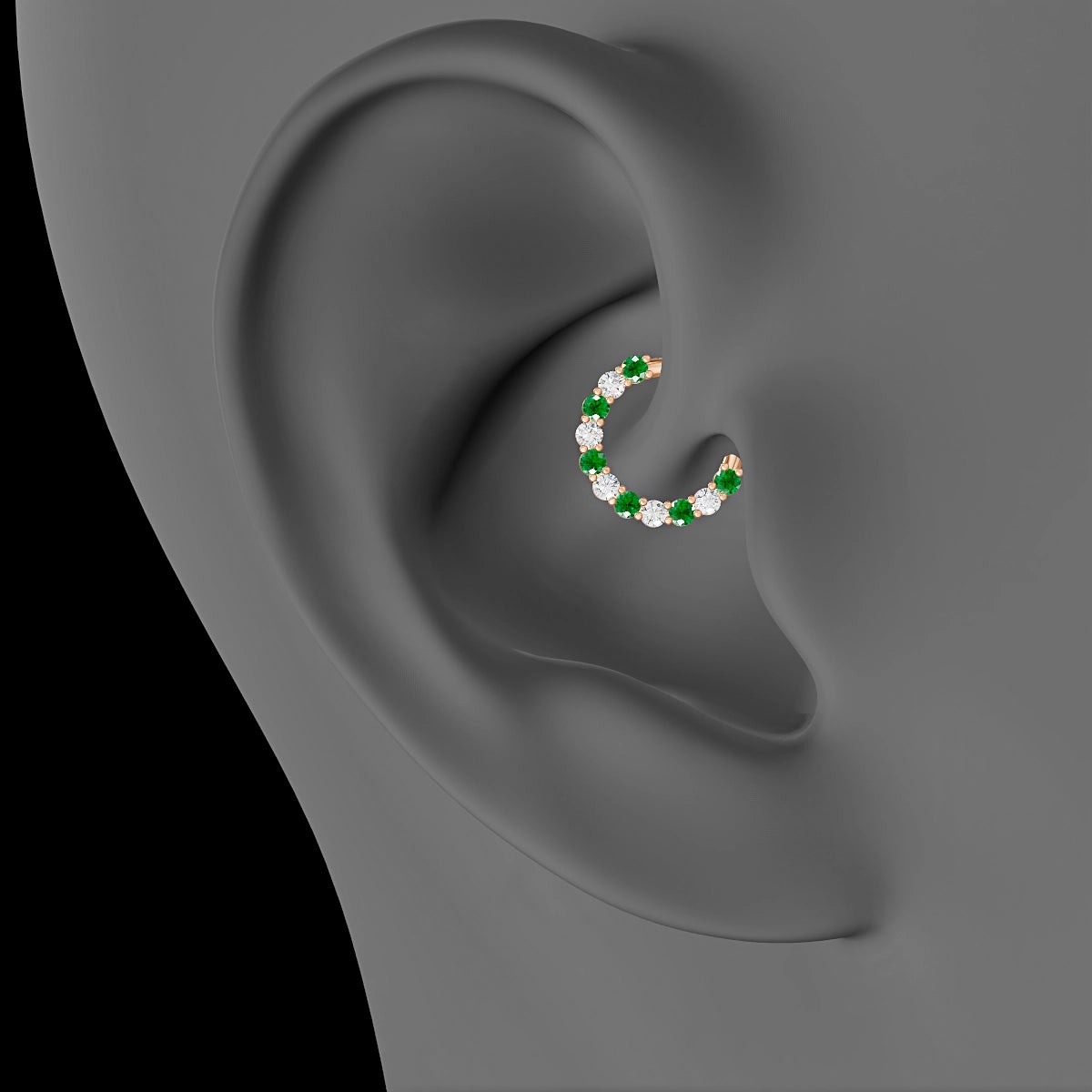 Vesta | 18k Rose Gold 8 mm Emerald & Diamond Daith Piercing