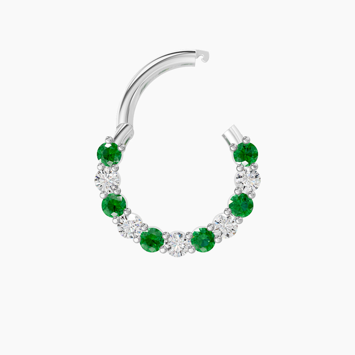 Vesta | 18k White Gold 8 mm Emerald & Diamond Daith Piercing
