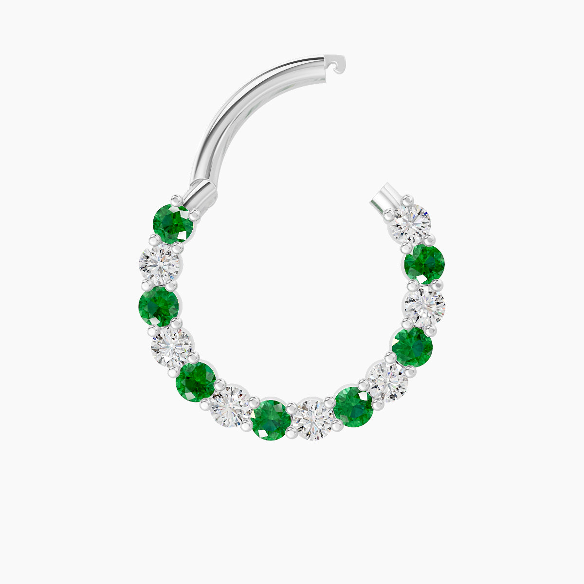 Vesta | 18k White Gold 9.5 mm Emerald & Diamond Daith Piercing