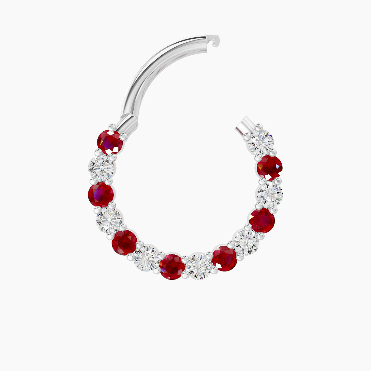 Vesta | 18k White Gold 9.5 mm Ruby & Diamond Daith Piercing