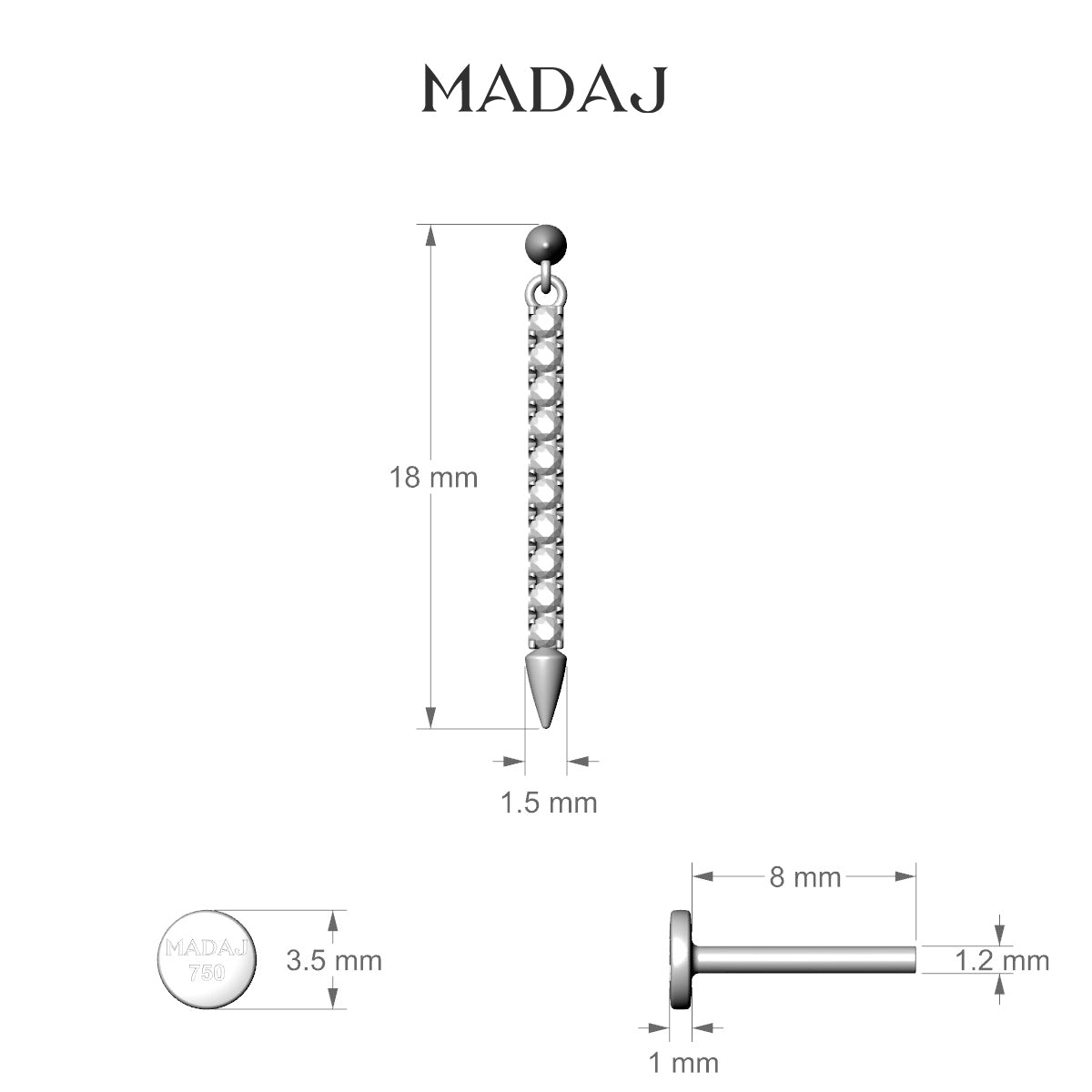 Xuan | 18k Yellow Gold 18 mm 8 mm Spike Diamond Piercing