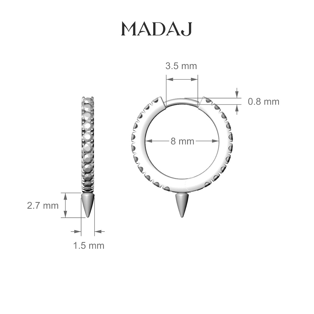 Xuan | 18k White Gold 8 mm Spike Diamond Hoop Piercing
