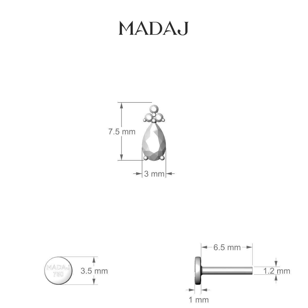 Abeona | 18k White Gold 7.5 mm 6.5 mm Diamond Piercing