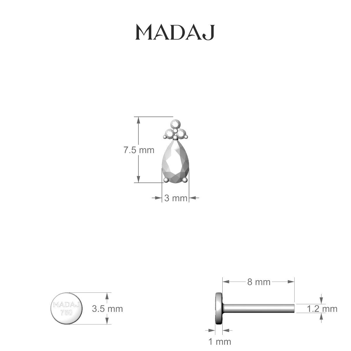 Abeona | 18k Rose Gold 7.5 mm 8 mm Diamond Piercing