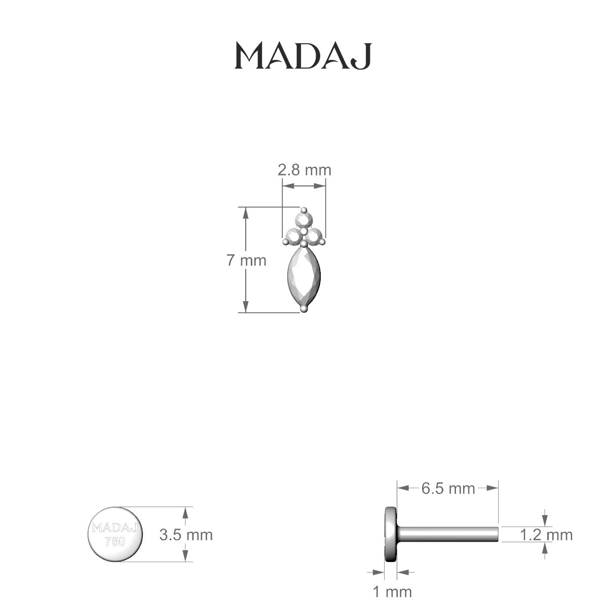 Adeona | 18k White Gold 6.5 mm 7 mm Emerald & Diamond Piercing